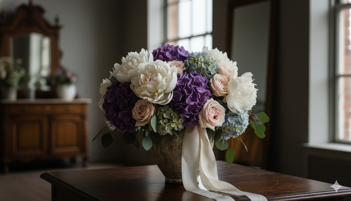 Luxurious peony and hydrangea bouquet